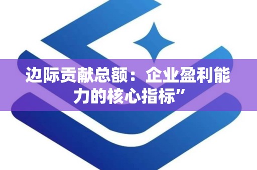 边际贡献总额：企业盈利能力的核心指标”